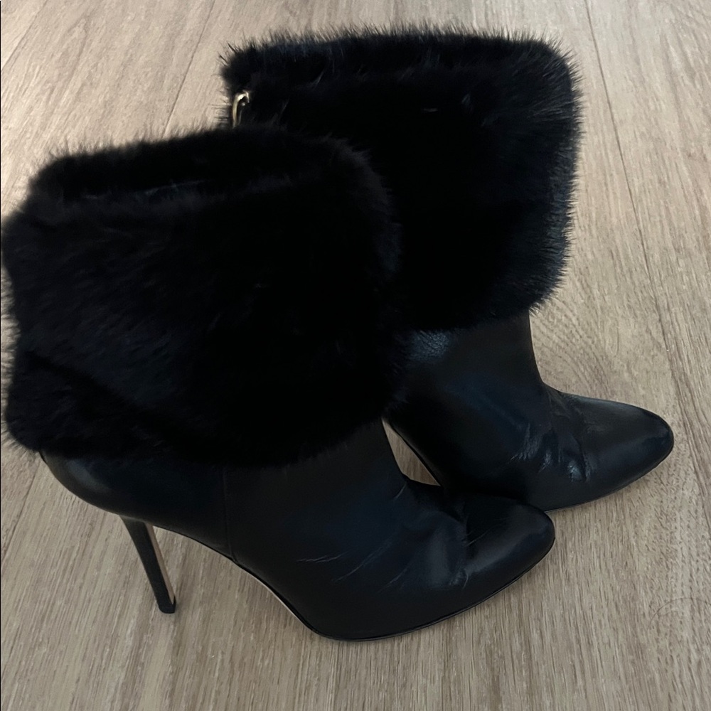 Jimmy Choo Black Fur-Trimmed Heeled Booties SO Chic!!!